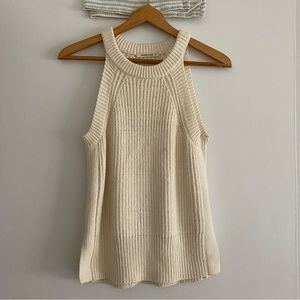 Cream knit high neck sleeveless sweater tank. Cotton and cashmere.